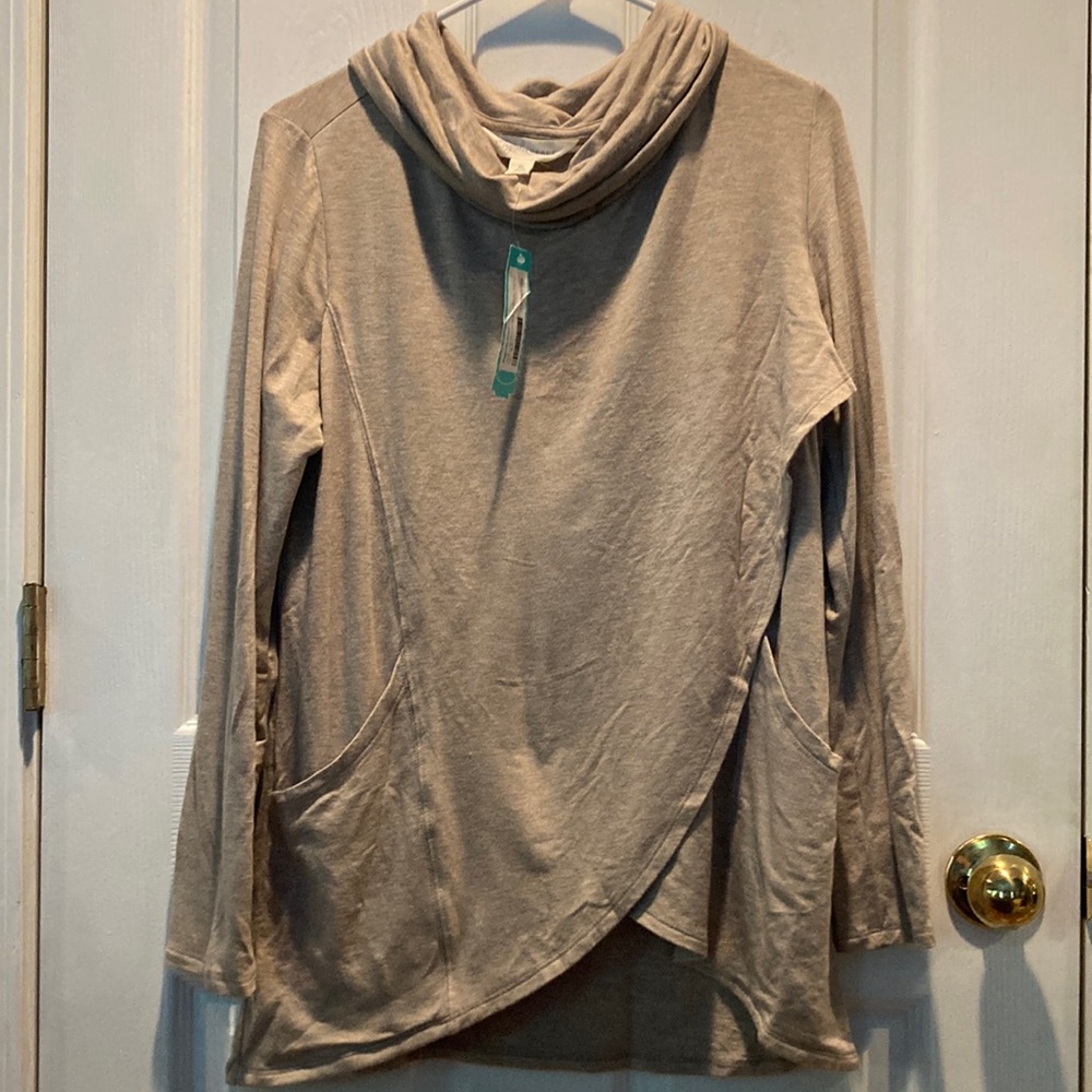 Magnolia Grace - Paedia Tulip Hem Cowl Neck French Terry Knit Top